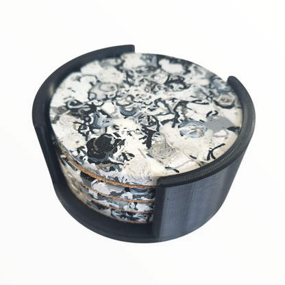 Black Speckled Coasters in stand