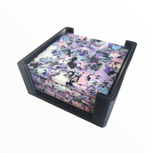 Cotton Candy Speckled Coasters in stand