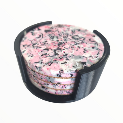 Pink Speckled Coasters in stand