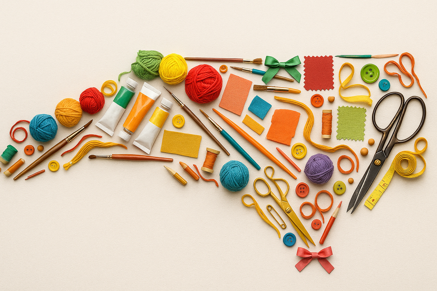 Crafting materials arranged in the shape of North Carolina